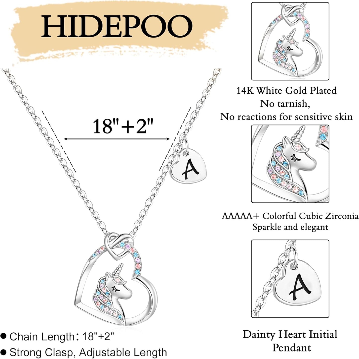 Hidepoo Stocking Stuffers for Teen Girls Kids - Colorful CZ Heart Pendant Initial Unicorn Necklaces for Girl Jewelry Birthday Gift Christmas Gifts for Grandkids Girls Kid