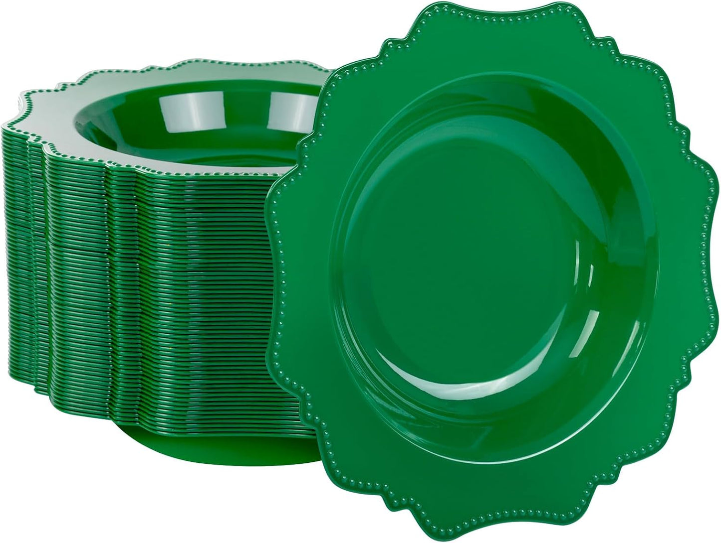 COLOSUS 60 Pack Green White Plastic Bowls, 12 oz Disposable Soup Bowls, Premium Plastic Dinner Bowls,Heavy-duty Dessert Salad Bowl for Party, Wedding, Dinner, Christmas, Thanksgiving, and Catering