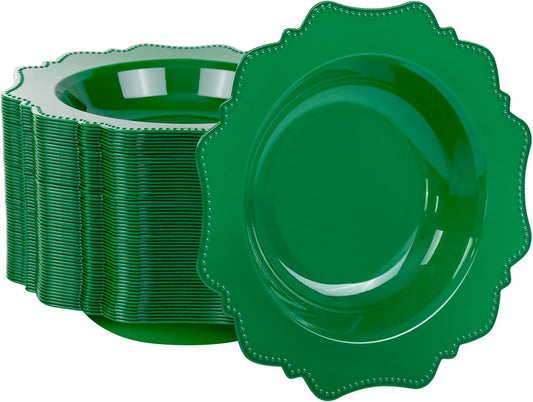 COLOSUS 60 Pack Green White Plastic Bowls, 12 oz Disposable Soup Bowls, Premium Plastic Dinner Bowls,Heavy-duty Dessert Salad Bowl for Party, Wedding, Dinner, Christmas, Thanksgiving, and Catering