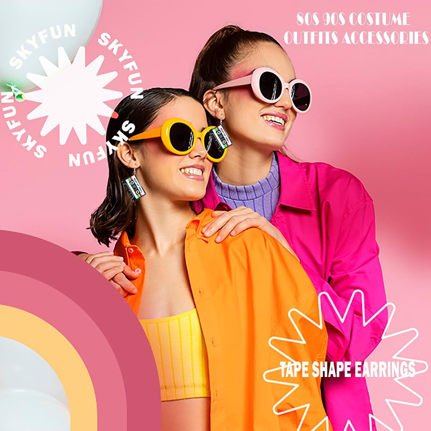 80s 90s Neon Earrings for Women Retro Cassette Tape Hoop Earring Candy Color Lightweight Acrylic Stud Dangle Earrings for 80S Costume Outfits Dancing Glow Party Accessories