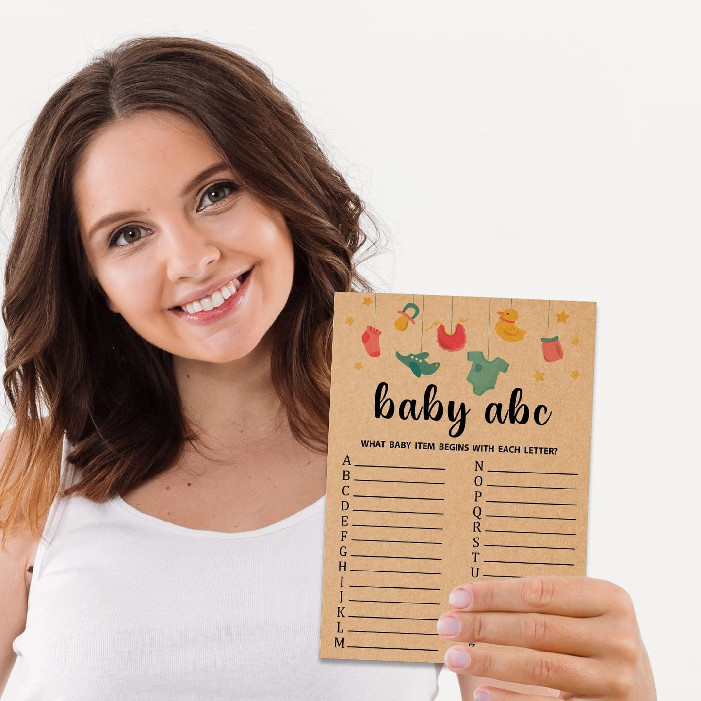Baby ABC Baby Shower Game, 30 Count, Kraft, Tabletop Game, All Ages, English, Cardstock, Manual, Unisex, Baby Shower & Alphabet