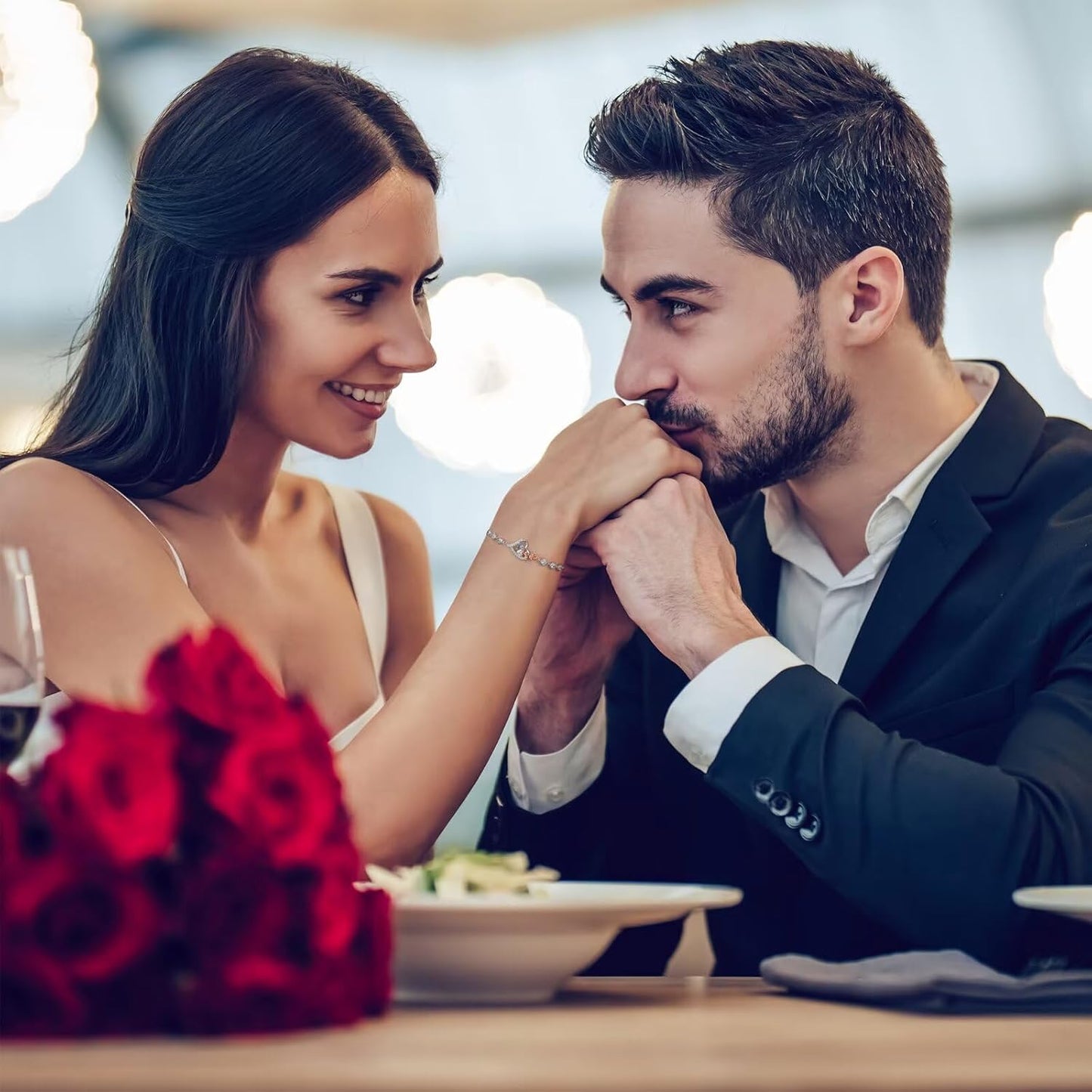 Iefil Christmas Gifts for Women - Birthstone Bracelet for Women, 925 Sterling Silver Rose Heart Charm Bracelets, Anniversary Birthday Gifts for Women Wife Mom Daughter, 6"+2"