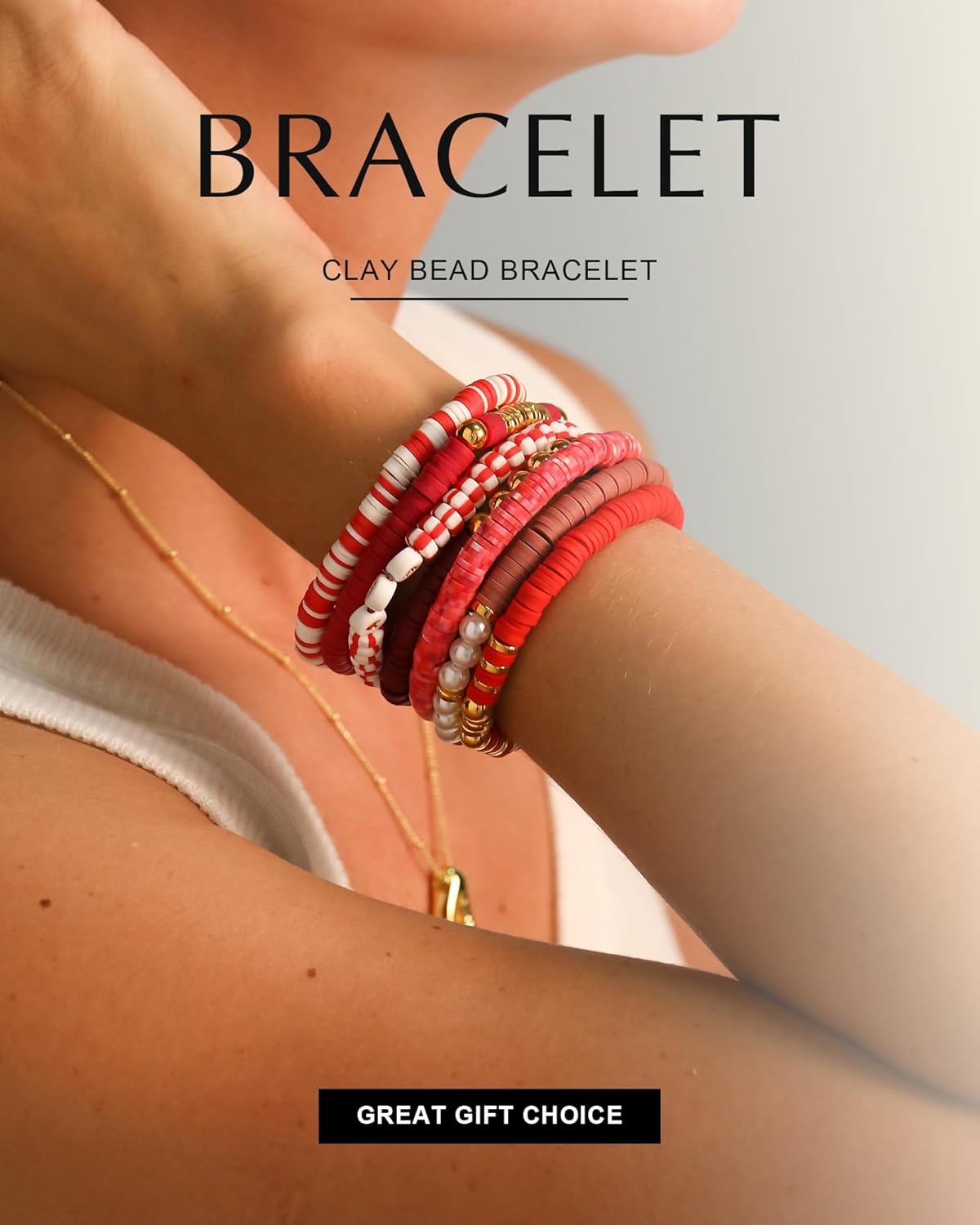 Friendship Bracelets Trendy Heishi Clay Bead Bracelets Stack Gold Beaded Stretch Bracelets for Women Boho Stackable Bracelets Bulk Cute Preppy Jewelry