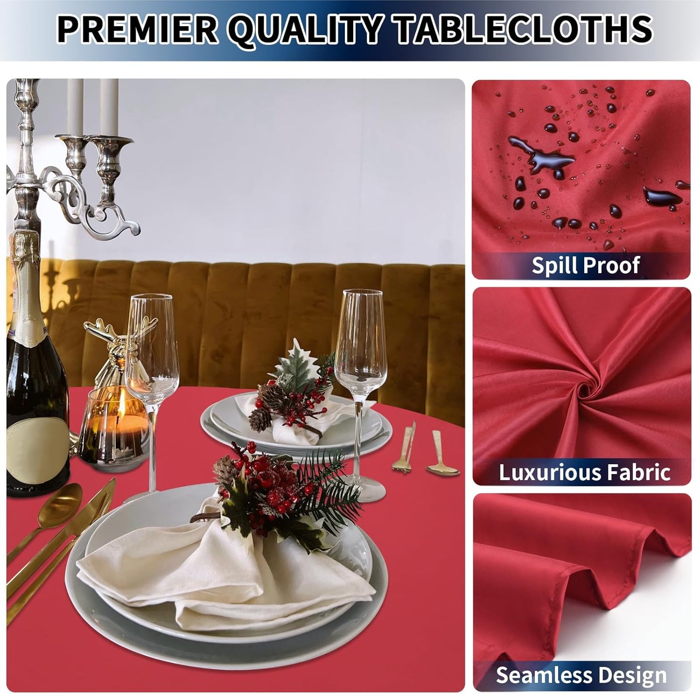 PureFit 6 Pack Round Red Table Cloths 120 Inch for Round Tables, Stain and Wrinkle Resistant Table Linens for Home Use, Wedding, Party, Banquet and Camping