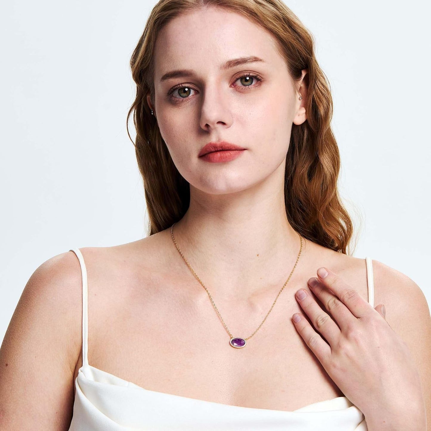 14K Gold Plated Pendant Necklace for Women Oval Cut Gemstone Crystal Pendant Necklaces Birthday Gifts for Women Mom Wife Friends