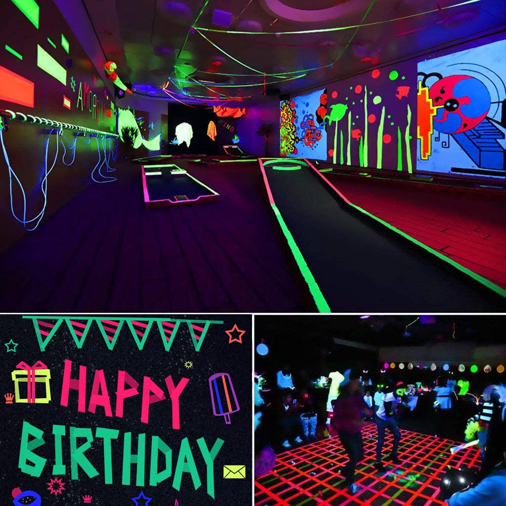 6 Colors Neon Gaffer Cloth Tape,Adhesive Black Light Tape Sets,Fluorescent UV Blacklight Glow in The Dark Tape for UV Party (0.6 inch x 16.5 feet x 6 Rolls)