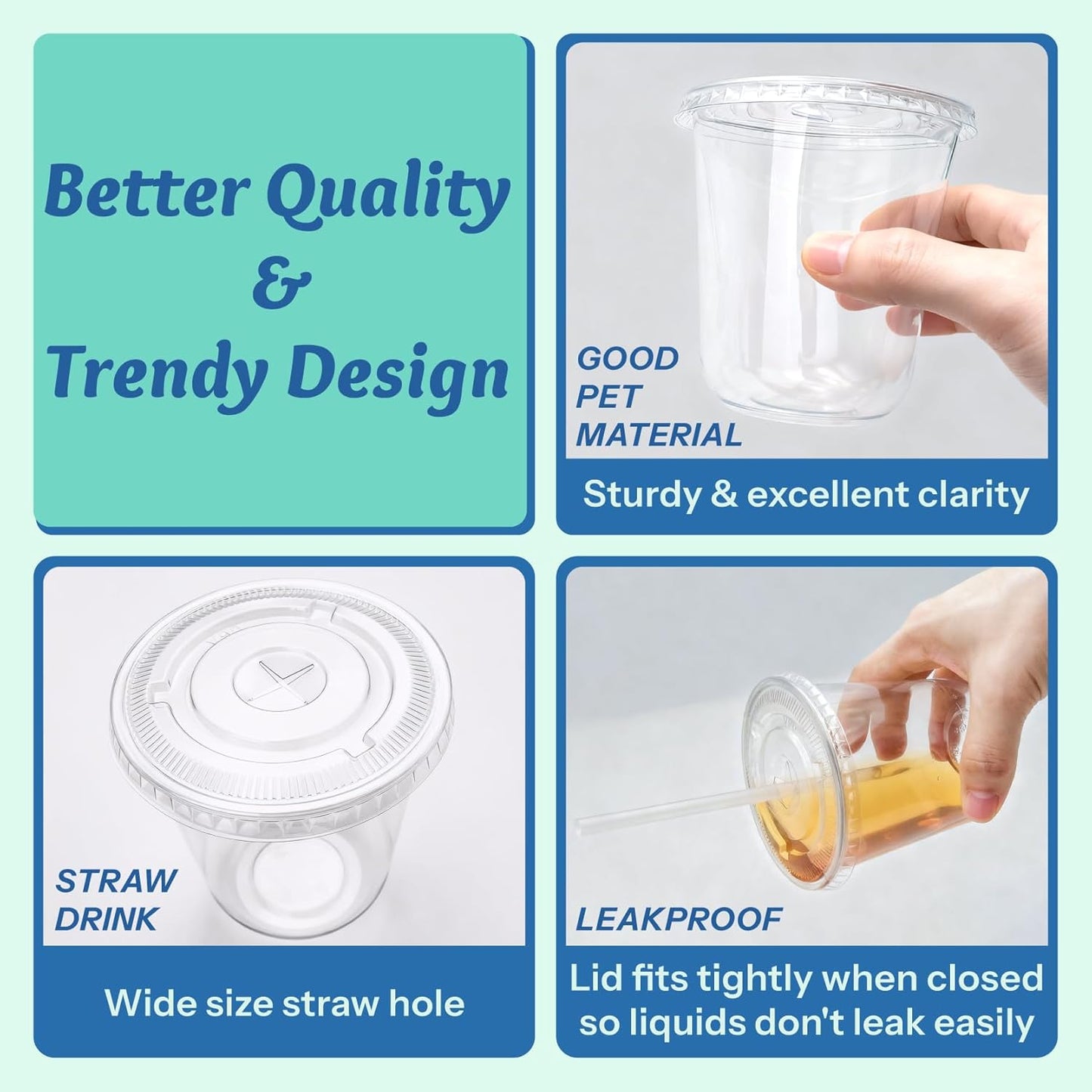 Homestockplus 100 Pack 12 oz BPA-Free Clear Plastic Cups with Lids and Straws - Leak-Proof Disposable Straw Cups, Iced Coffee Cups for Kids Drinks, Smoothies & To-Go Cold Beverages