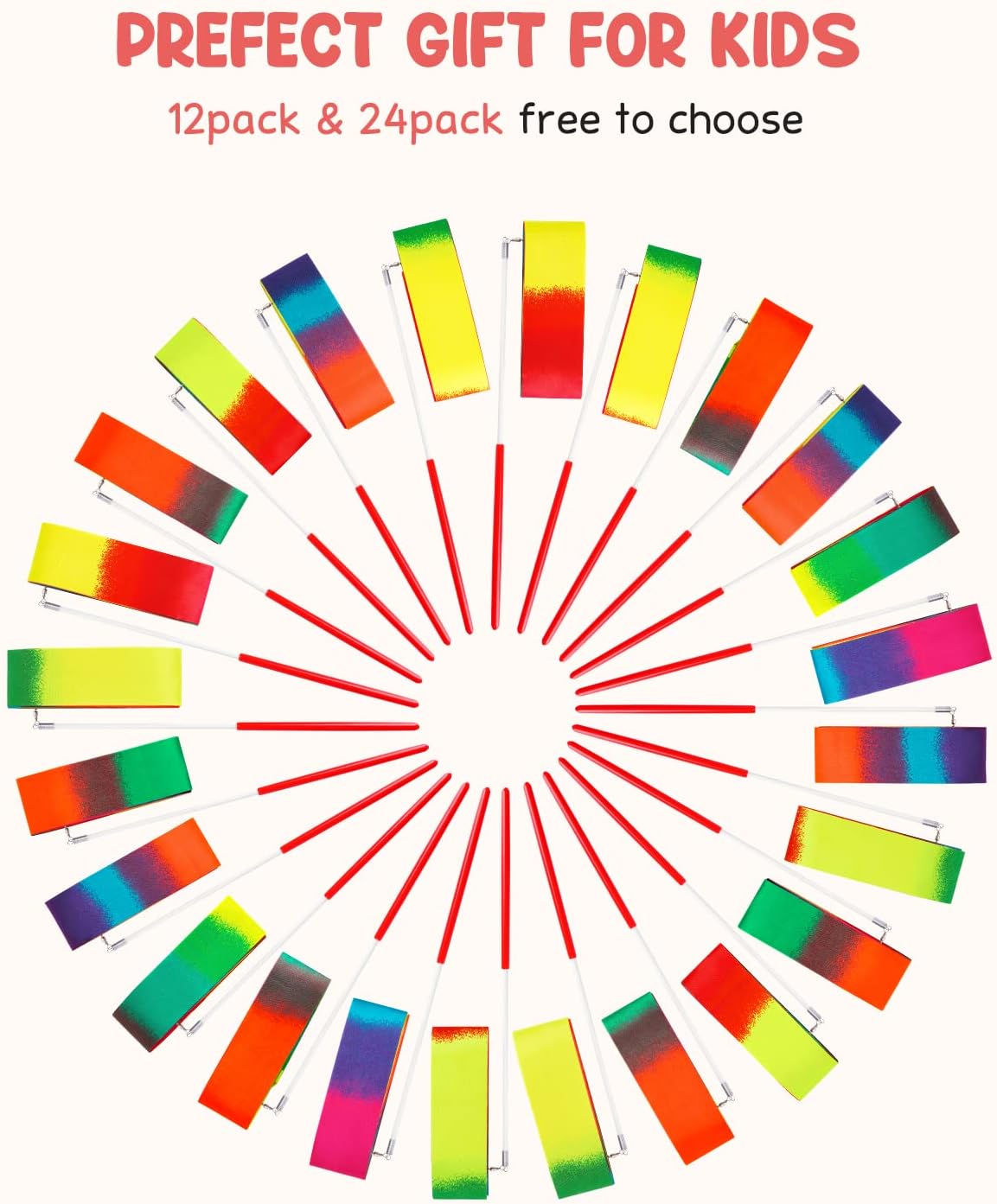 JoyCat 12 Pack Dance Ribbon Party Favors for Kids,Rainbow Birthday Decorations,Unicorn Princess Fairy Party Supplies,Girls Party Games,Gymnastics Goody Bag Stuffers