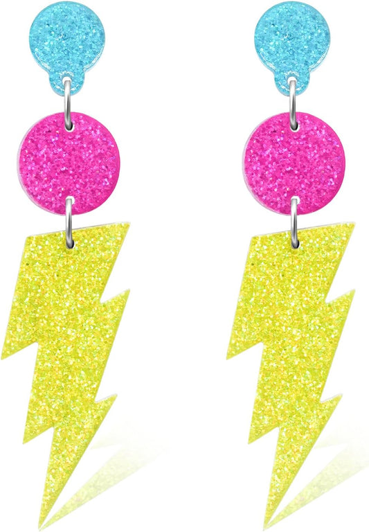 80s Neon Earrings for Women Acrylic Lightning Bolt Drop Earrings Retro 80s 90s Glow Party Accessories Neon Jewelry for Halloween Costume Outfit