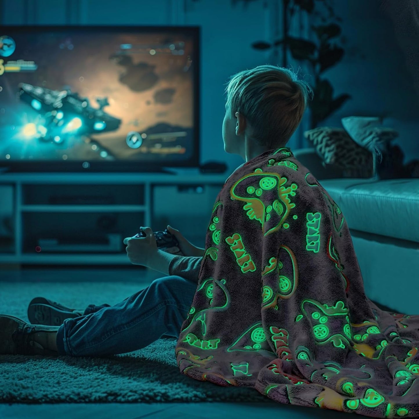 Gaming Toys Gifts for Teen Boys - Glow in The Dark Gaming Blanket Gamer Game Controller Throw for Kids Birthday Presents for Boys Age 8 9 10 11 12 13 14 15 Year Old Gamer Room Decor 50"x60"