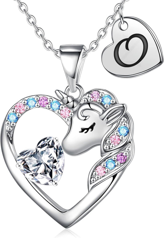 Christmas Gifts for Grandkids Kids - Colorful CZ Heart Initial Unicorn Necklace for Girls Jewelry Unicorn Birthday Gifts for Girls Stocking Stuffers for Kids