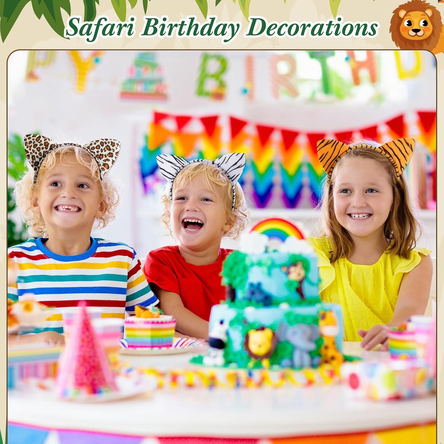 Kigeli 30 Pcs Jungle Animal Safari Ears Headbands for Hair Hoops Photo Booth Props One Birthday Halloween Favors
