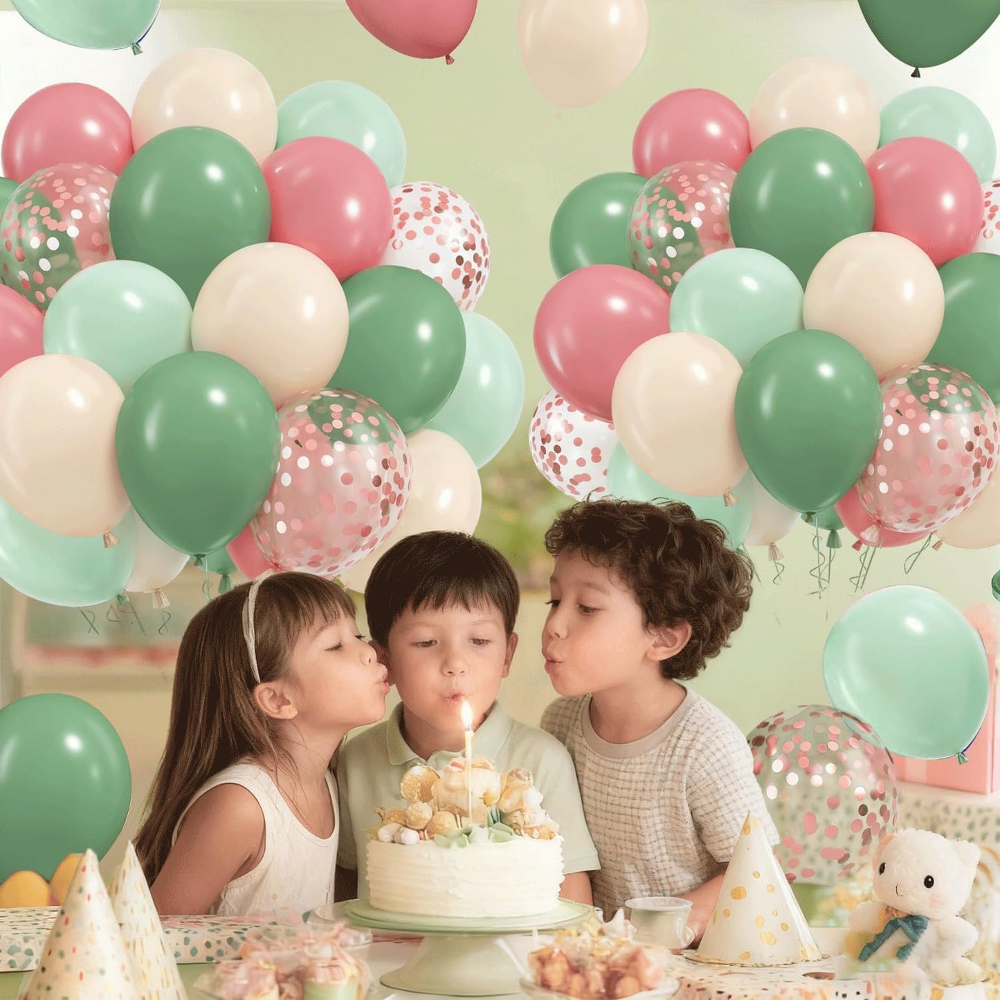 Sage Green and Dusty Pink Balloons,60pcs 12 Inch Avocado Green Sand White Rose Gold Confetti Balloons, Blush Pink for Birthday Wedding Garden Tea Party Baby Shower Decorations