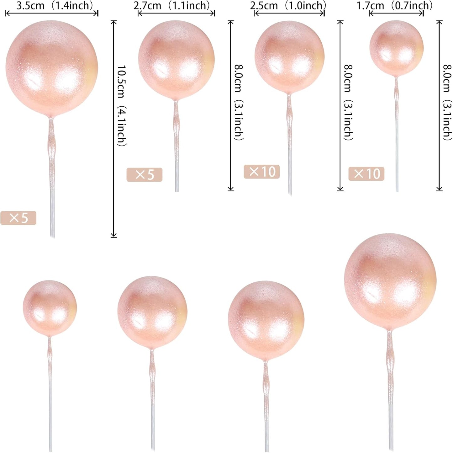 Rsstarxi 30 PCS Mini Balloons Cake Topper - DIY Insert Foam Balls Pick for Wedding, Anniversary, Birthday Party Decorations - Rose Gold