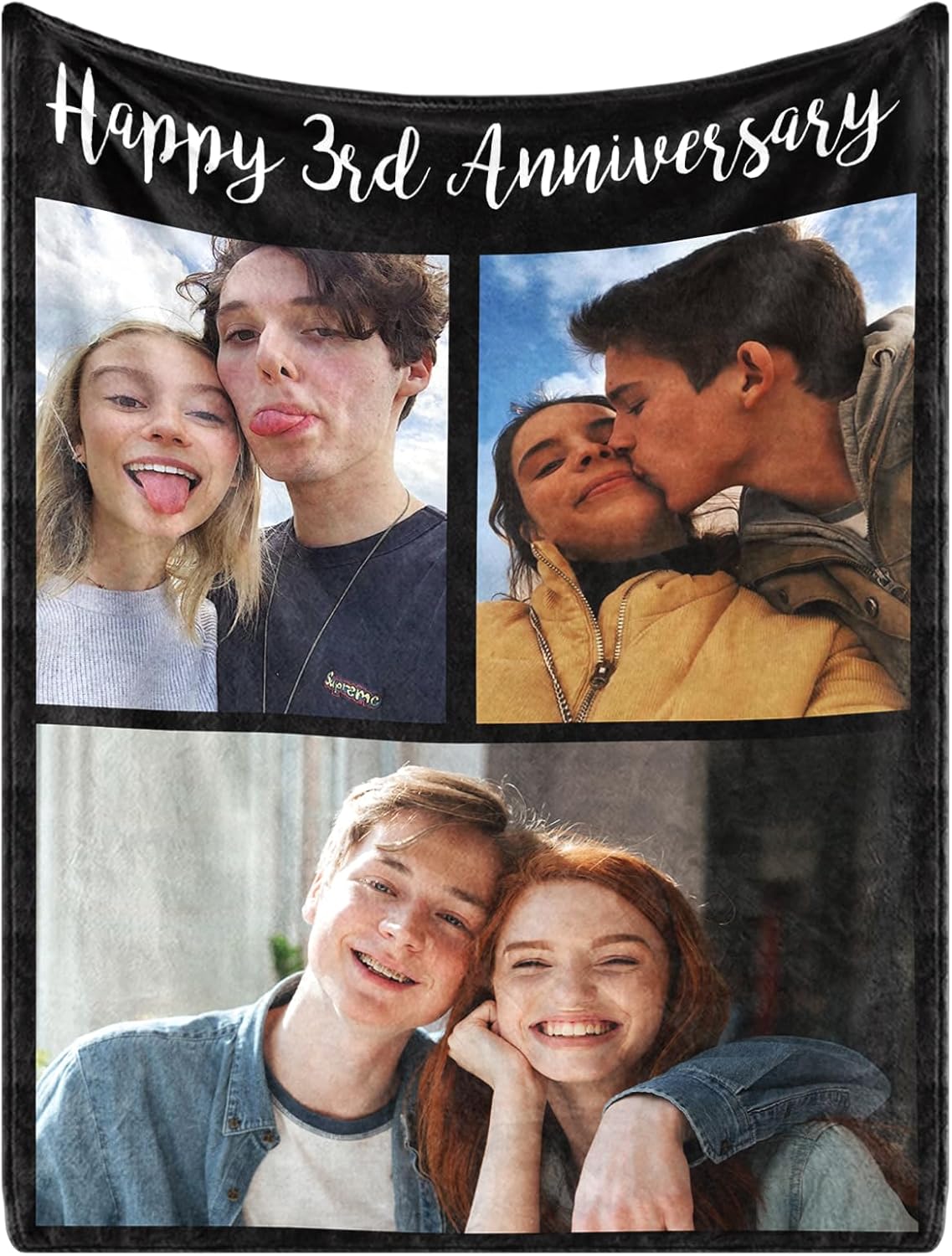 MeMoShe Custom Blanket with Picture Personalized Photo Blanket Wedding Gifts for Couples Customized Blanket I Love You for Girlfriend Boyfriend Husband Wife-3 Photos