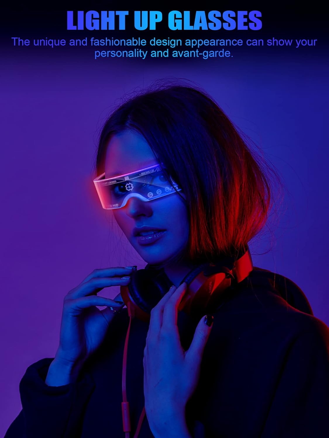 TOODOO 4 Pairs LED Visor Glasses Light up Glasses Futuristic Luminous Rave Glasses 7 Colors 4 Modes for Club Christmas Party