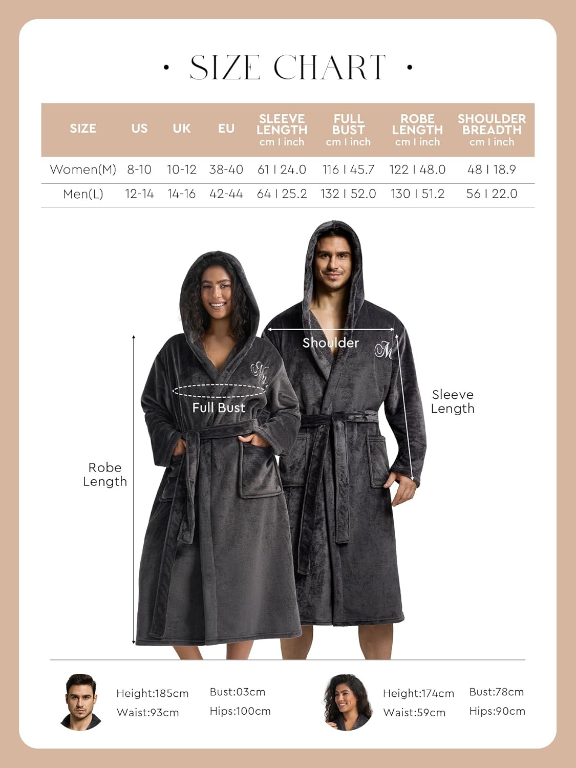 AW BRIDAL 2Pcs Mr and Mrs Robes for Couples Fleece, Matching Long Hooded Robes for Men Women, His and Hers Wedding Gifts