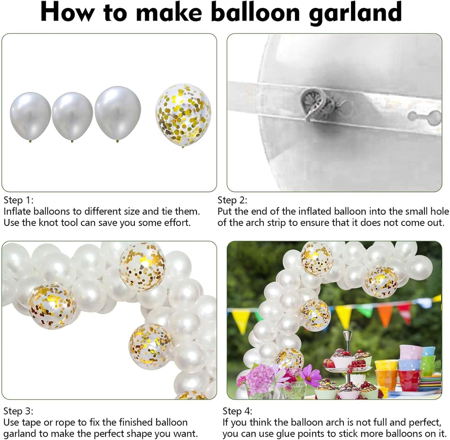 DIY Balloon Arch & Garland kit, 113Pcs White Party Balloons Decoration Set, Gold Confetti Balloons & White Latex Balloons for Baby Shower, Wedding, Birthday, Graduation, Anniversary Organic Party