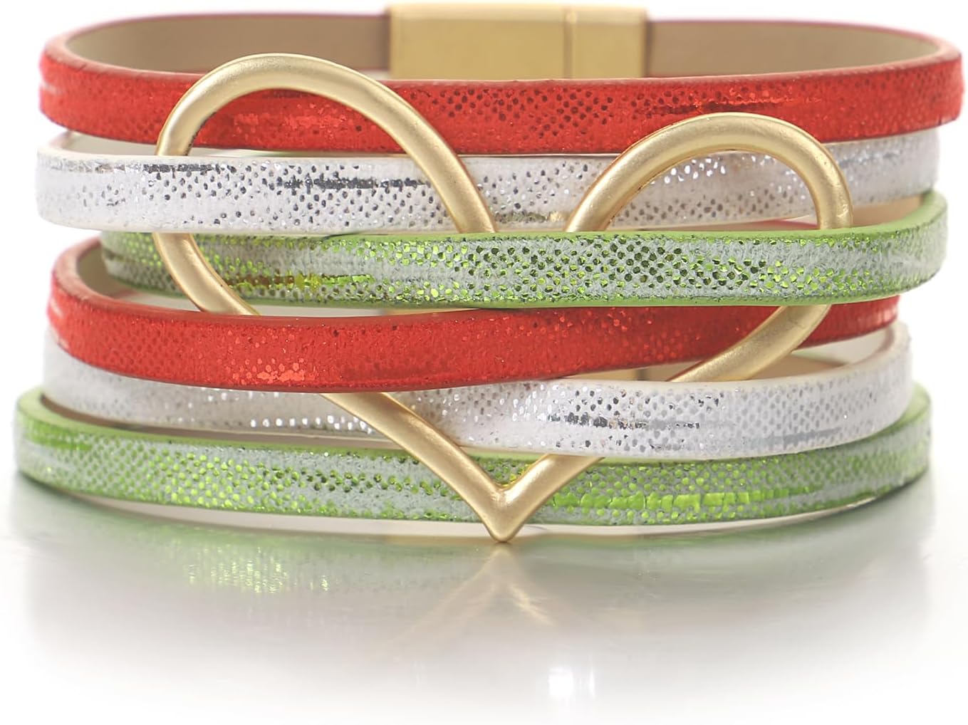 Leather Wrap Bracelet for Women Beaded Cuff Bracelet with Heart-shape Decor Bohemian Crystal Bracelet Jewelry with Clasp Bangle Bracelet for Women Girls Birthday Holiday Gift