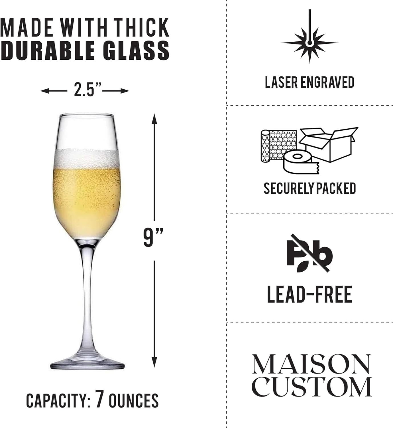 Personalized Champagne Flutes - Set of 2 - Custom Wedding Glasses - Bride & Groom Wedding Gifts for Mr & Mrs - Engagement, Bridal Shower, Anniversary, Gift for Couple - Valentines Day Gift - 6 Designs