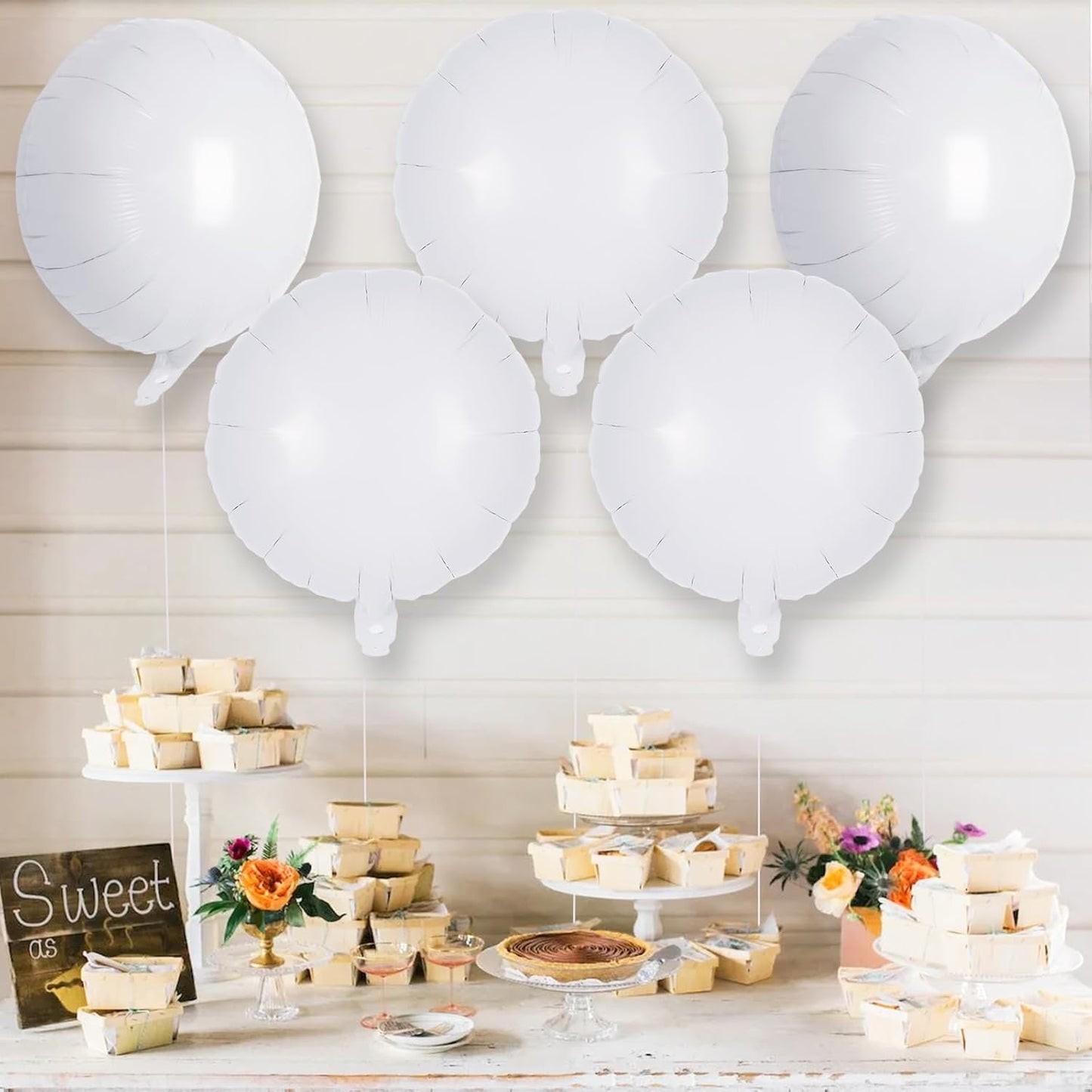 20 Pcs White Round Shaped Balloons,18 Inch Round Foil Balloon,Giant Round Mylar Balloon Helium Balloons for Birthday Party Baby Shower Wedding Decorations (White)