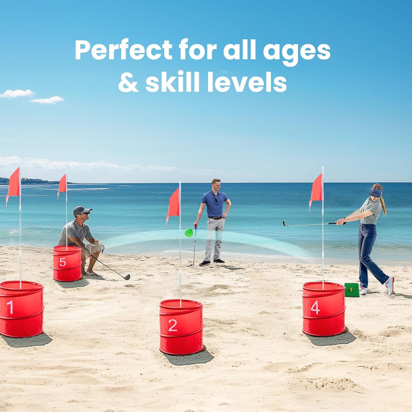 Golf Bucket Yard Game, Backyard Golf Game for Adults Kids, Portable 3 Hole Golf Course for Outdoor, Lawn, Park, Beach, Yard, Field Day, Family Reunion, Party Chipping Games