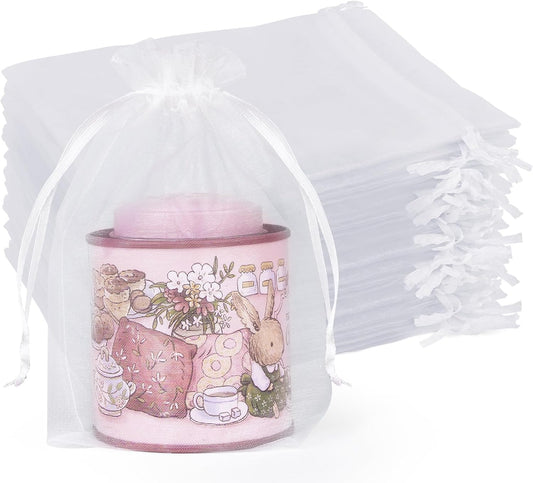 Crweety 50 Pack White Organza Bags 5x7 Inch, Small Mesh Gift Bags for Jewelry Sachet, Elegant Small Mesh Bag Drawstring for Candy Wedding Party Favor, Bridal Shower, Baby Shower & Christmas Gifts