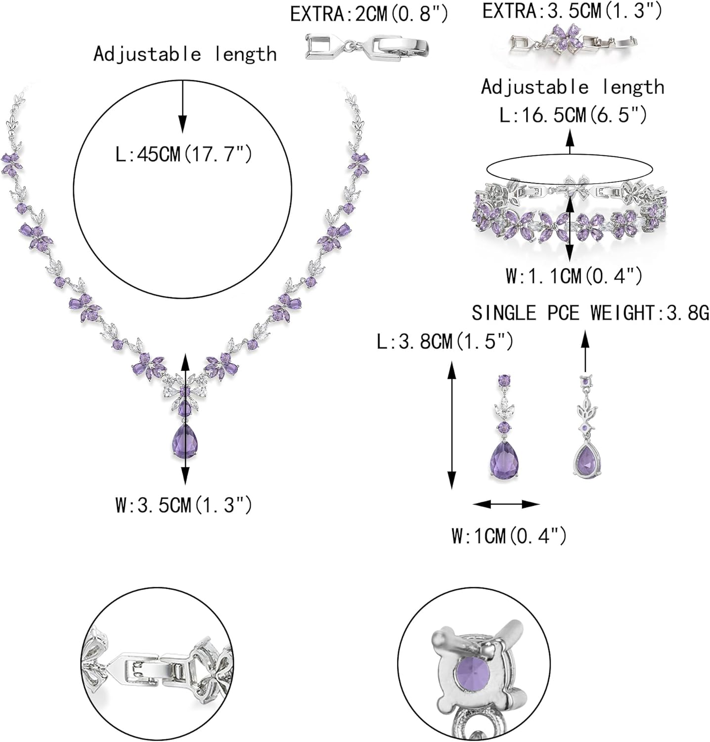 EVER FAITH Bridal Jewelry Set for Bride Bridesmaid, Flower Leaf Teardrop Cubic Zirconia Necklace Dangle Earrings Bracelet Sets Wedding Party for Women