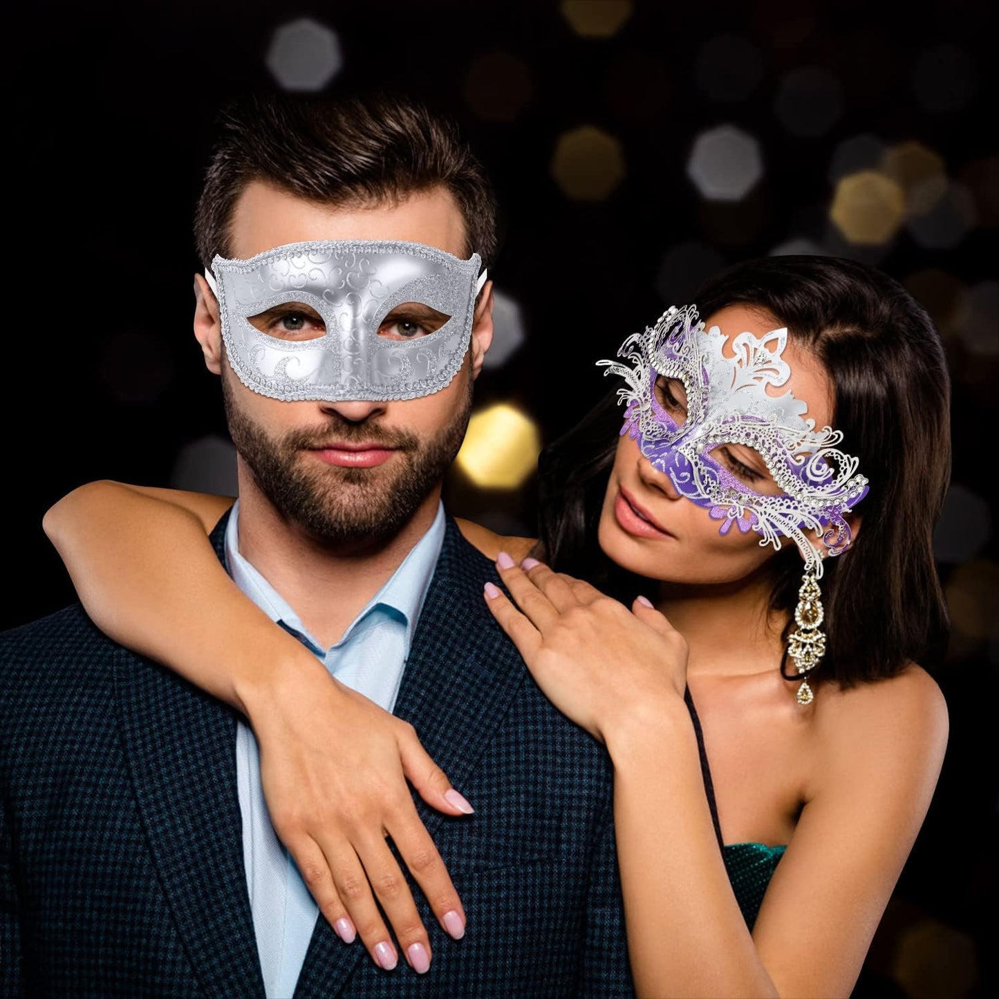 Coddsmz Couple Masquerade Mask Set - Venetian & Mardi Gras Mask for Women & Men