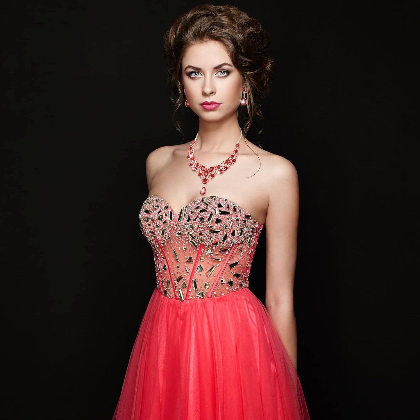 Hicarer Bridal Teardrop Cluster Crystal Jewelry Set for Women Necklace Earrings Wedding