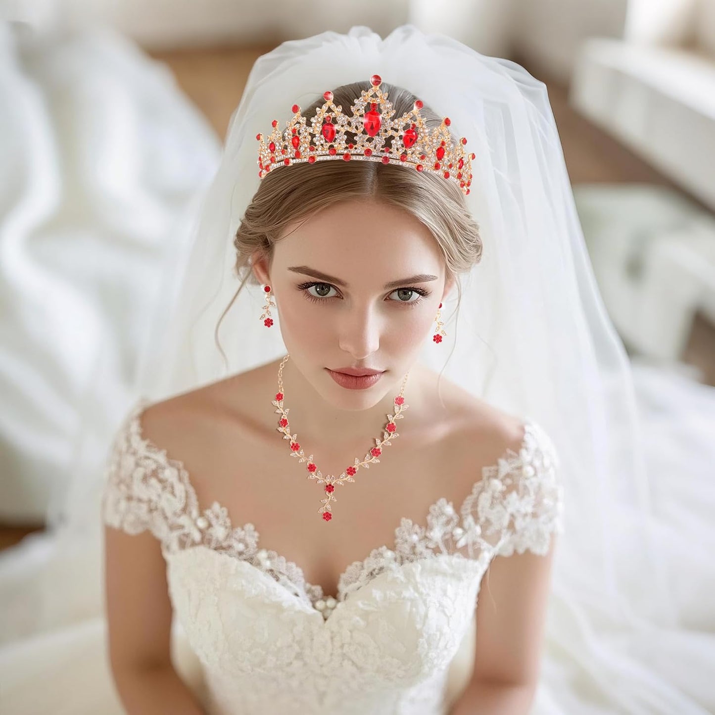 Kamirola Tiaras and Crowns for Women,Tiaras Earrings Necklace, Crystal Bridal Jewelry Set, Costume Party Halloween Prom Pageant Jewelry for Women(TR45)