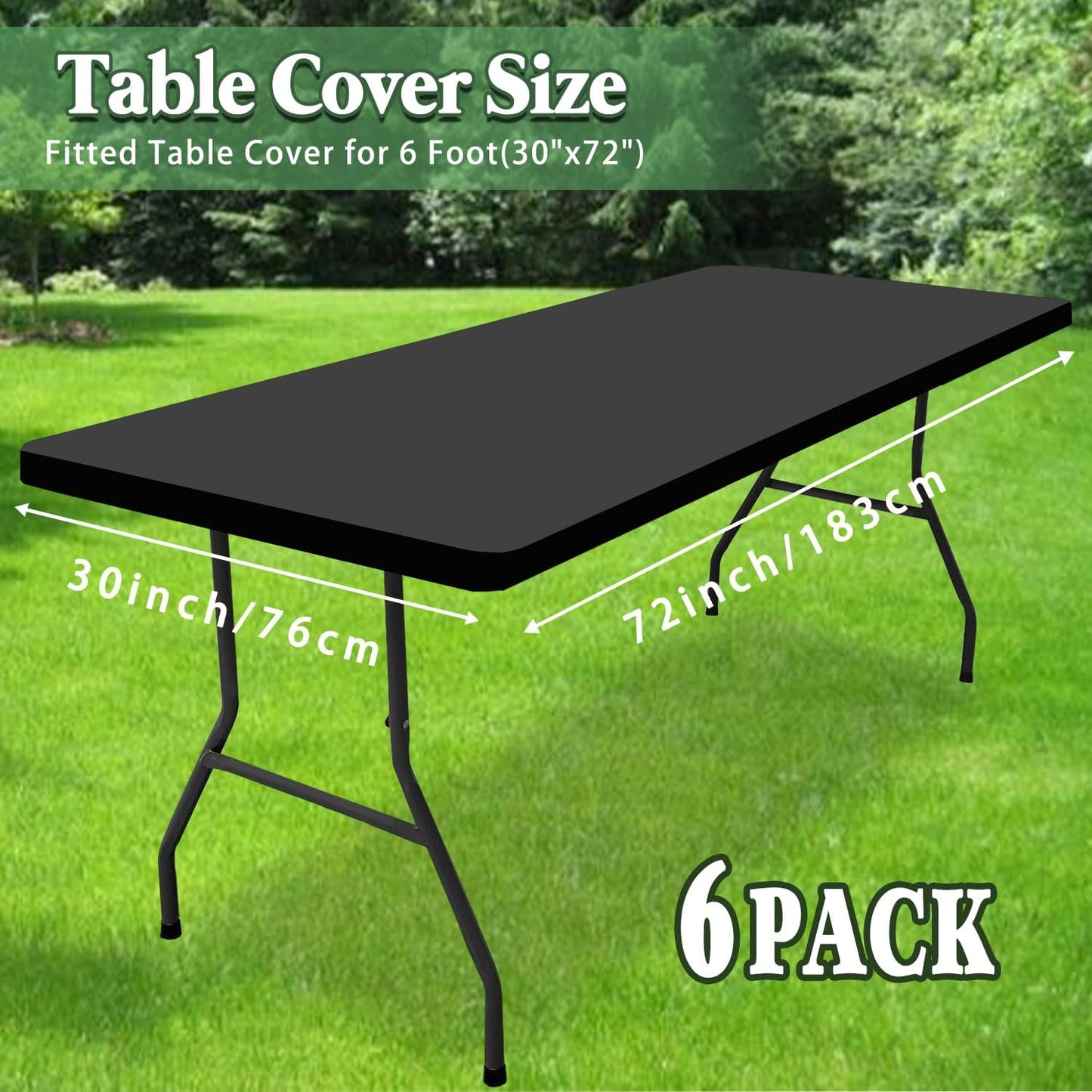 6 Pack Picnic Table Cover Elastic Fitted Tablecloths for 6 Foot Rectangle Tables Waterproof Stretch Washable Patio Folding Outdoor Spandex Table Cloth for Camping Banquet and Parties (Grey,30" x 72")