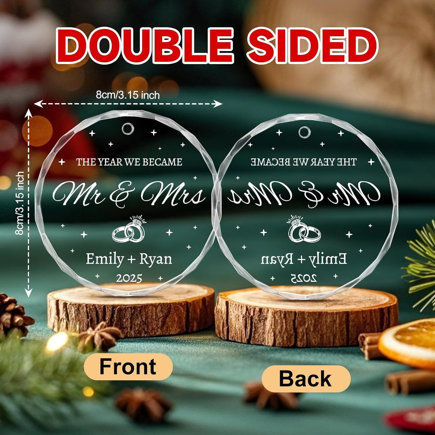 Wedding Gifts for Couples 2025 - Personalized Mr and Mrs Ornament - Bridal Shower Gifts, Wedding Gift for Bride, Newly Wed, Future Mr Mrs - Just Married Decorations Acrylic Ornaments