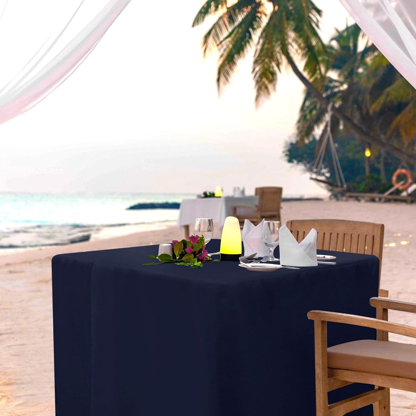 HolidayIdeas 2 Pack Square Fitted Table Covers - 34 x 34 Inch -Card Table Clothes Washable Tablecloth Protectors for Parties, Holiday Dinner, Trade Show, Vendor Stand, Navy