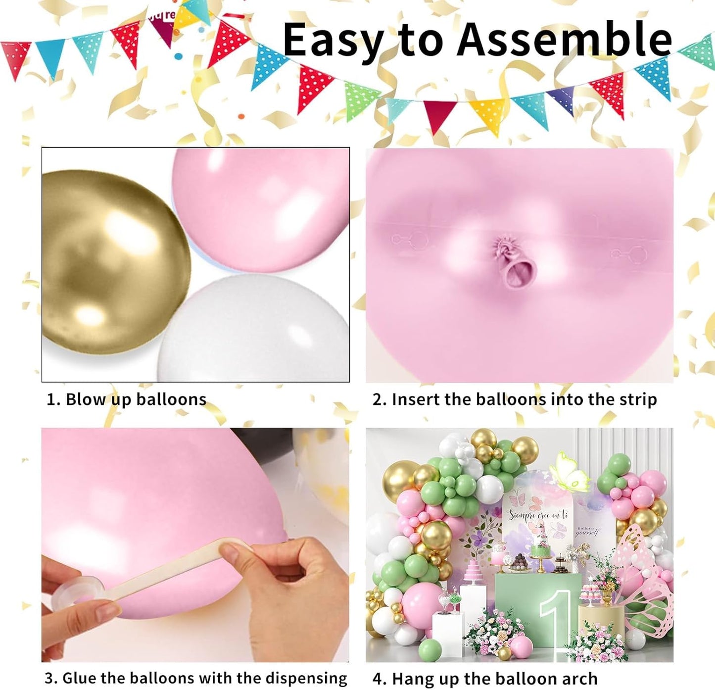 Pink and Green Balloon Arch Kit, Sage Green and Pink Balloons with 18/12/10/5 inch Macaron Pink Green White Gold Latex Balloon for Birthday Baby Shower Girl Wedding Woodland Jungle Party Decorations