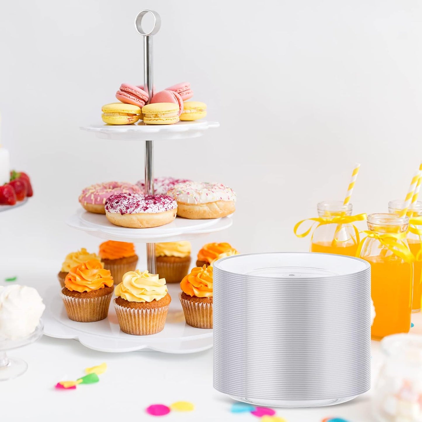 Mimorou Clear Plastic Dessert Plates 5.5 Inch Disposable Cake Plates Small Party Dishes Bulk Clear Round Dishes for Wedding Dinner Appetizers BBQ Travel Catering Events(200 Pcs)