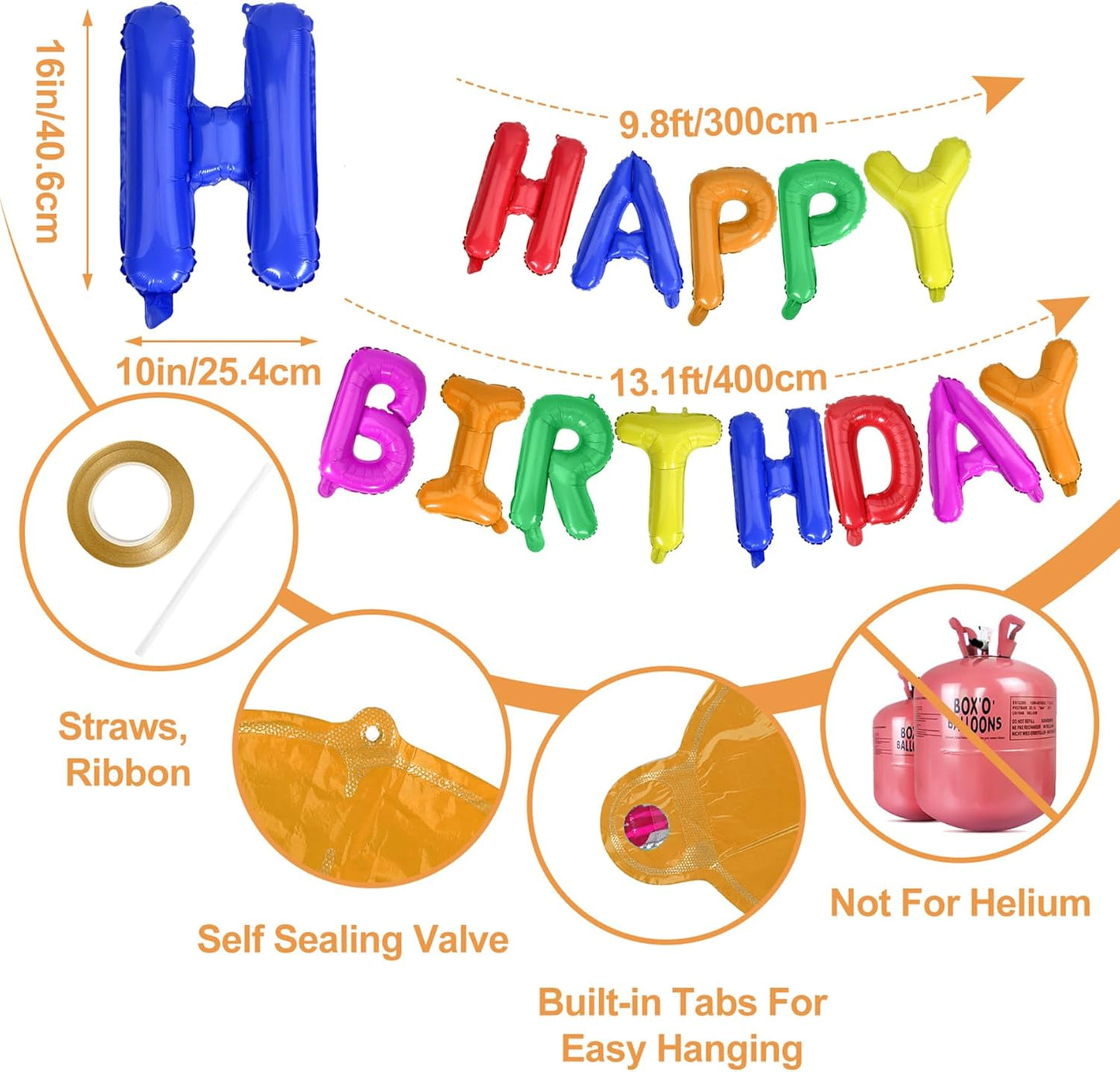 LIOZEOKUN Happy Birthday Balloon Letters 16 inch Mylar Foil Birthday Balloons Banner Sign for Birthday Party Decorations Supplies (Color)