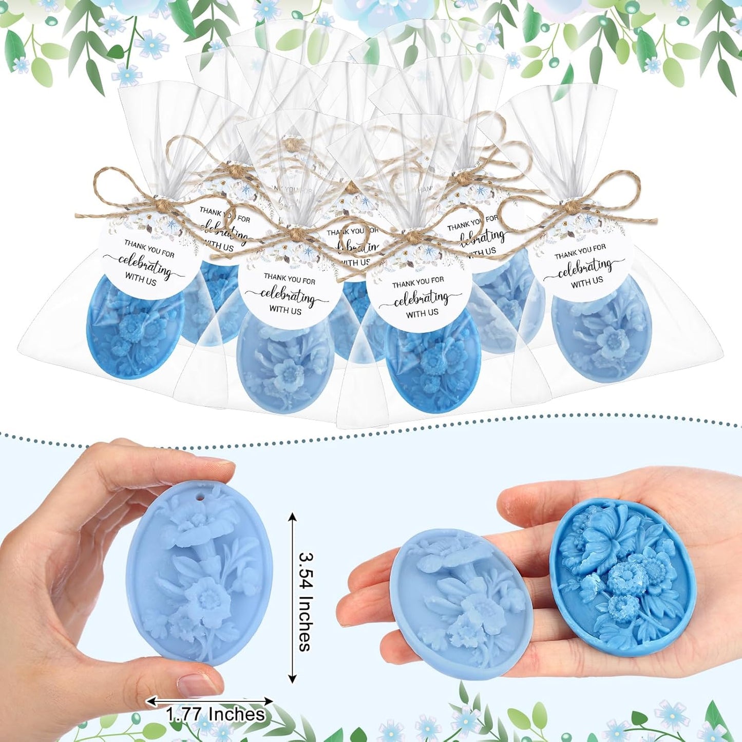 Demissle 20 Pcs Baby Shower Soap Favors Wildflowers Baby Shower in Bloom Flower Bath Soap Gift Set with White Greeting Card Handmade Gifts for Guests Decorations Supplies(Blue Color,Trendy Style)