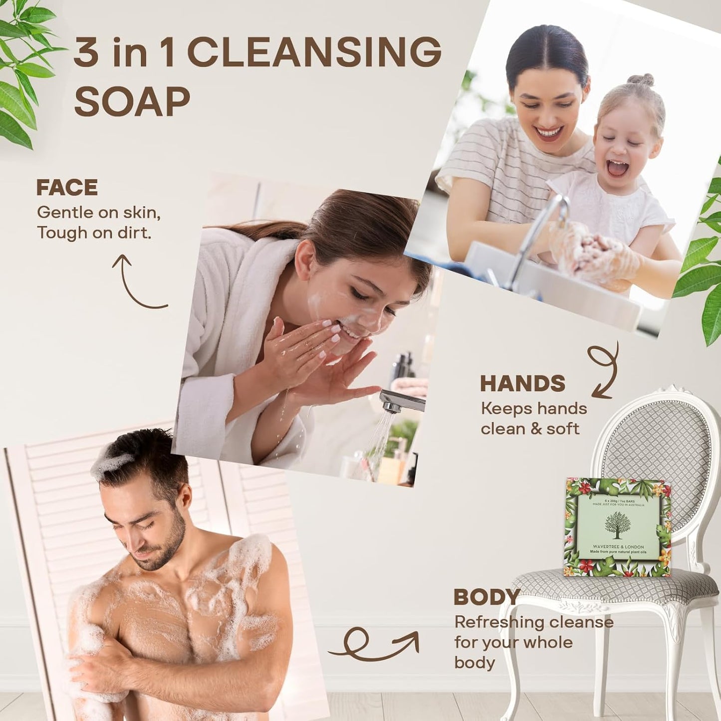 Wavertree & London Natural Soap Bars Gift Set (Set of 6), 7 Oz Assorted Scented Bar Soap Gift Box for Women & Men, Moisturizing & Pure Triple Milled Luxury Bath Soap Bars enriched with Shea Butter