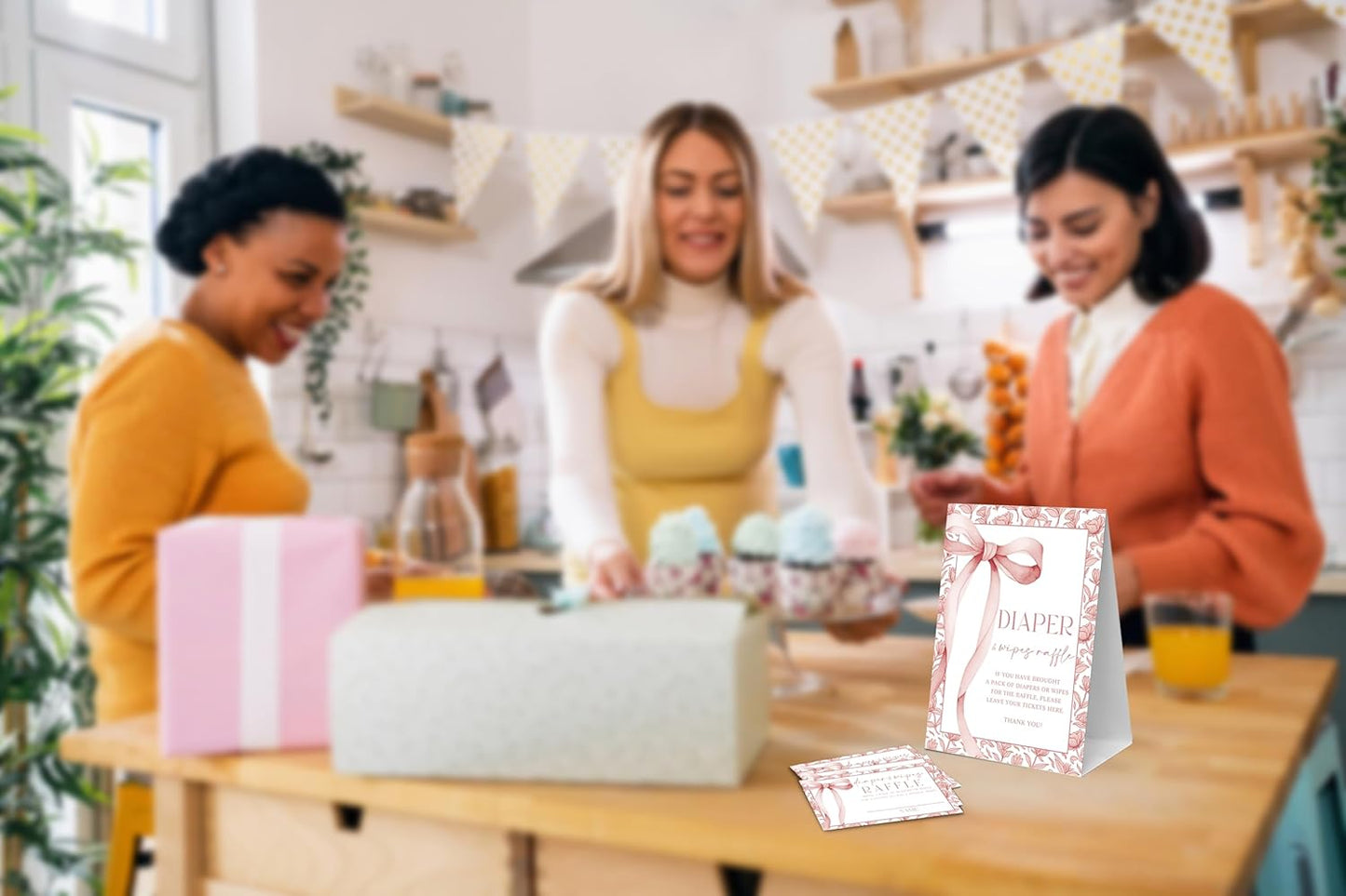 Pink Bow Baby Shower Games, 1 Diaper Raffle Sign And 50 Baby Shower Raffle Tickets, Baby Shower Table Decorations for Baby Shower and Gender Reveal Party, Reveal Party Supplies, Baby Shower Gifts-3