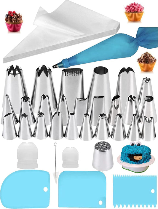Piping Bag and Tips Set, Cake Piping Set for Baking with Reusable Piping Bags and Tips, Standard Converters, Silicone Rings, Decorating Supplies for Deviled Egg, Cake, Cupcake and Cookie Icing