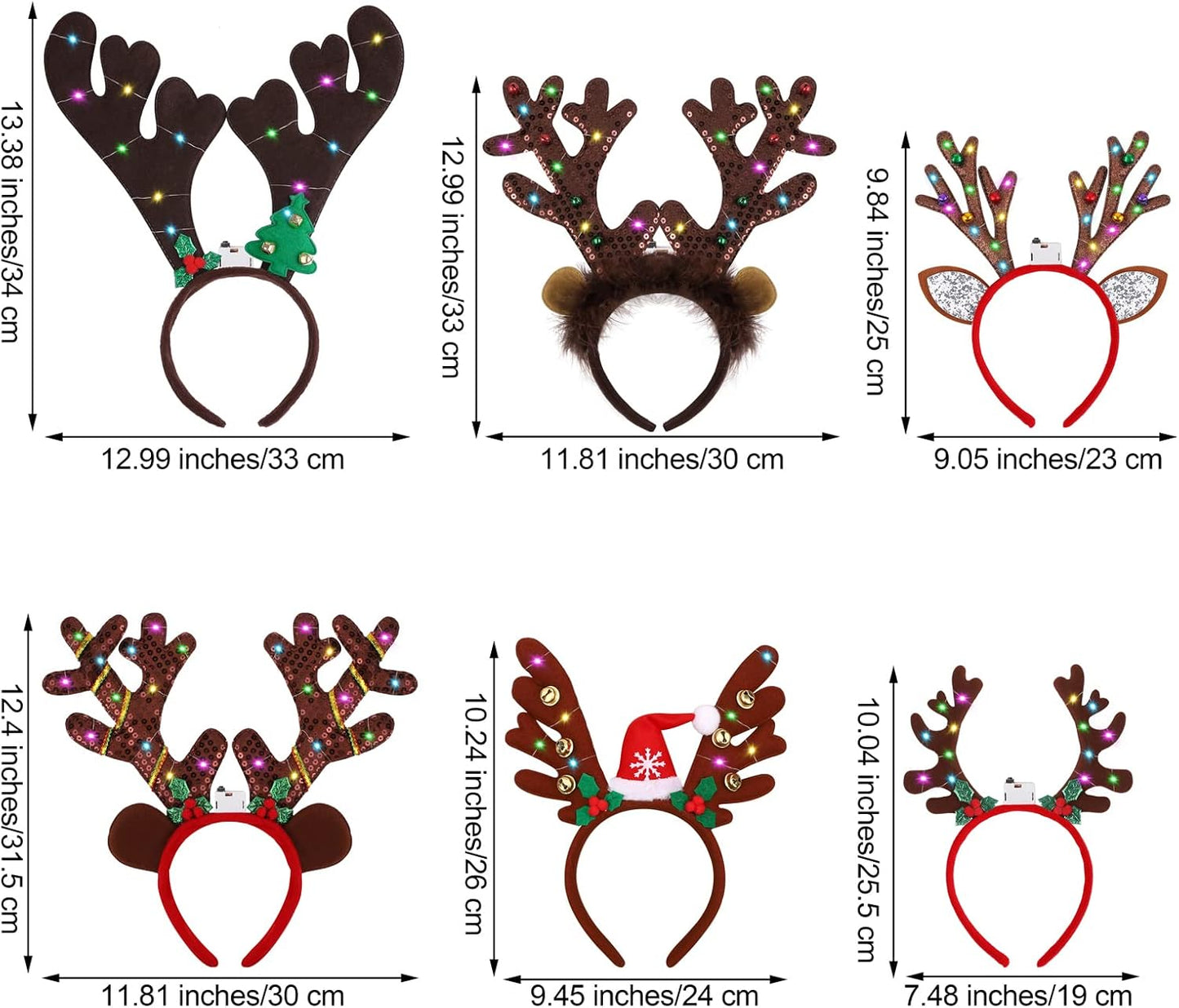 Fovths 6 Pack LED Christmas Headband Reindeer Antlers Headband Light up Antlers Headwear Reindeer Christmas Costume Accessories for Xmas Party Holiday Decorations