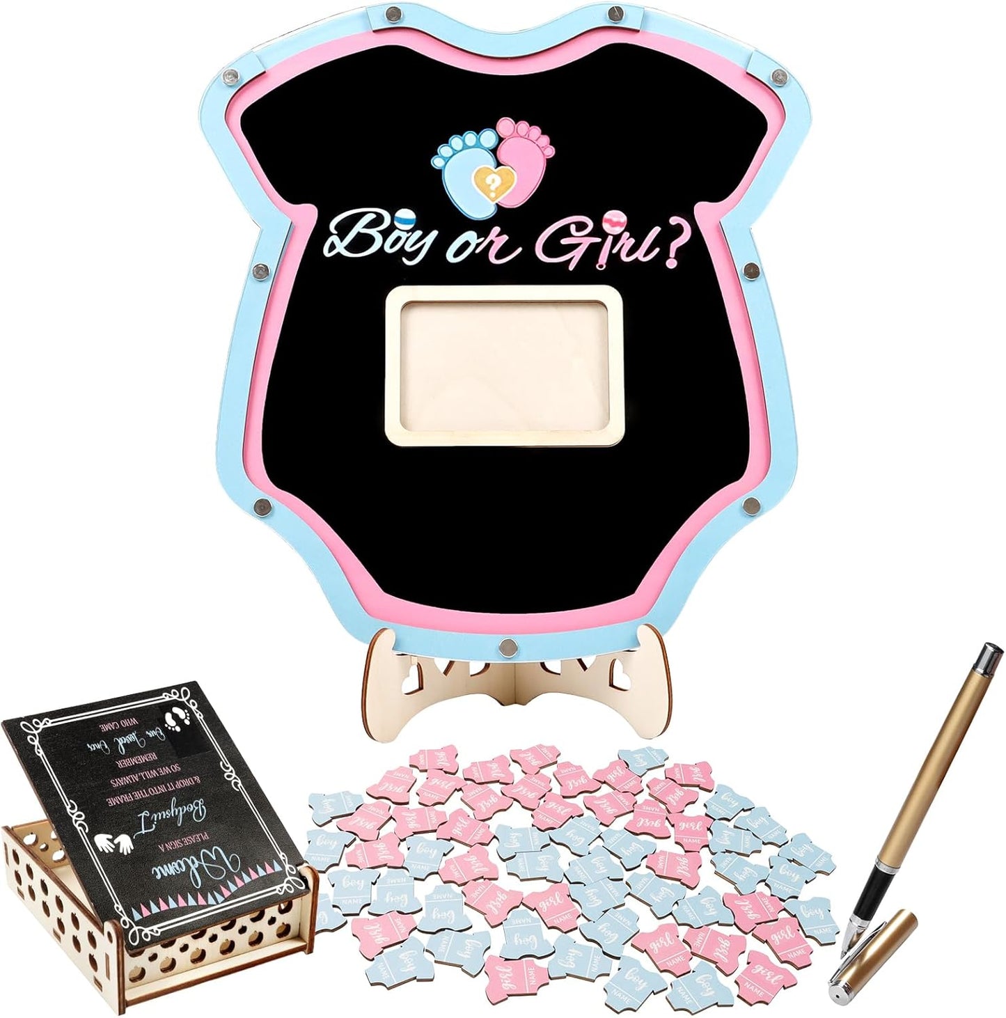 Baby Shower Guest Book Alternative Set - Gender Reveal Guest Book Sign in Board with Decorations, for Mom, Baby Boy or Girl Theme Party Supplies