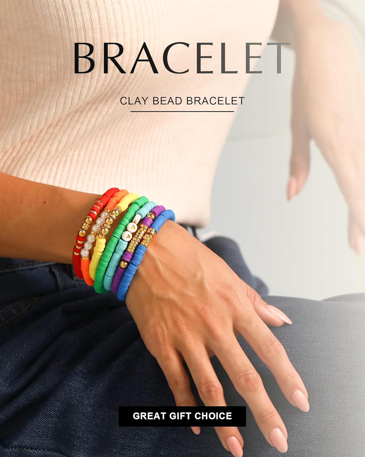 Friendship Bracelets Trendy Heishi Clay Bead Bracelets Stack Gold Beaded Stretch Bracelets for Women Boho Stackable Bracelets Bulk Cute Preppy Jewelry