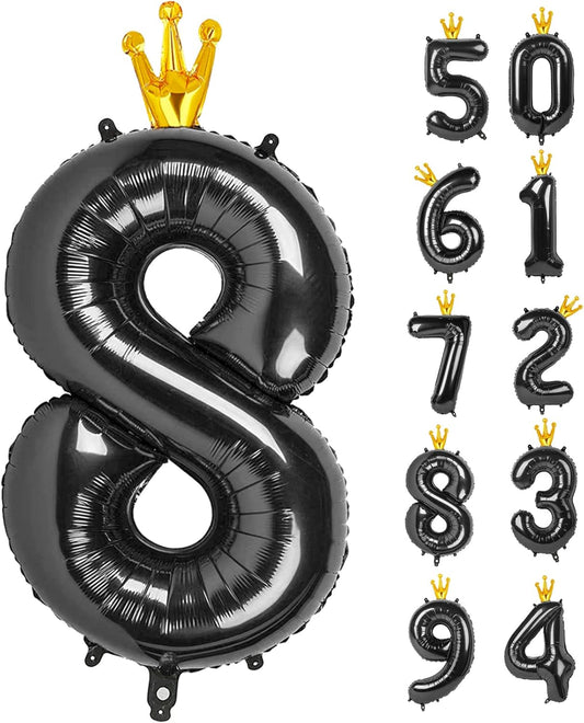 Black 8 Balloon, 40 Inch Number Balloon, Black Birthday Decorations, 8 18 28 38 48 80 Birthday Balloons, 8th Black Party Supplies, Number 8 Balloon.
