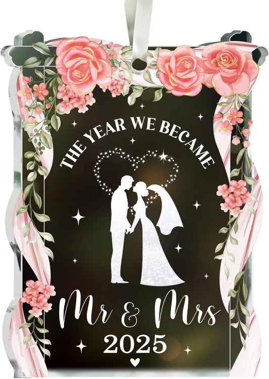 NewEleven Wedding Gifts - Mr and Mrs, Bridal Shower Decorations - Wedding Gifts for Couples 2025, Bride Gift for Friends - Just Married Glass 2025 Ornament