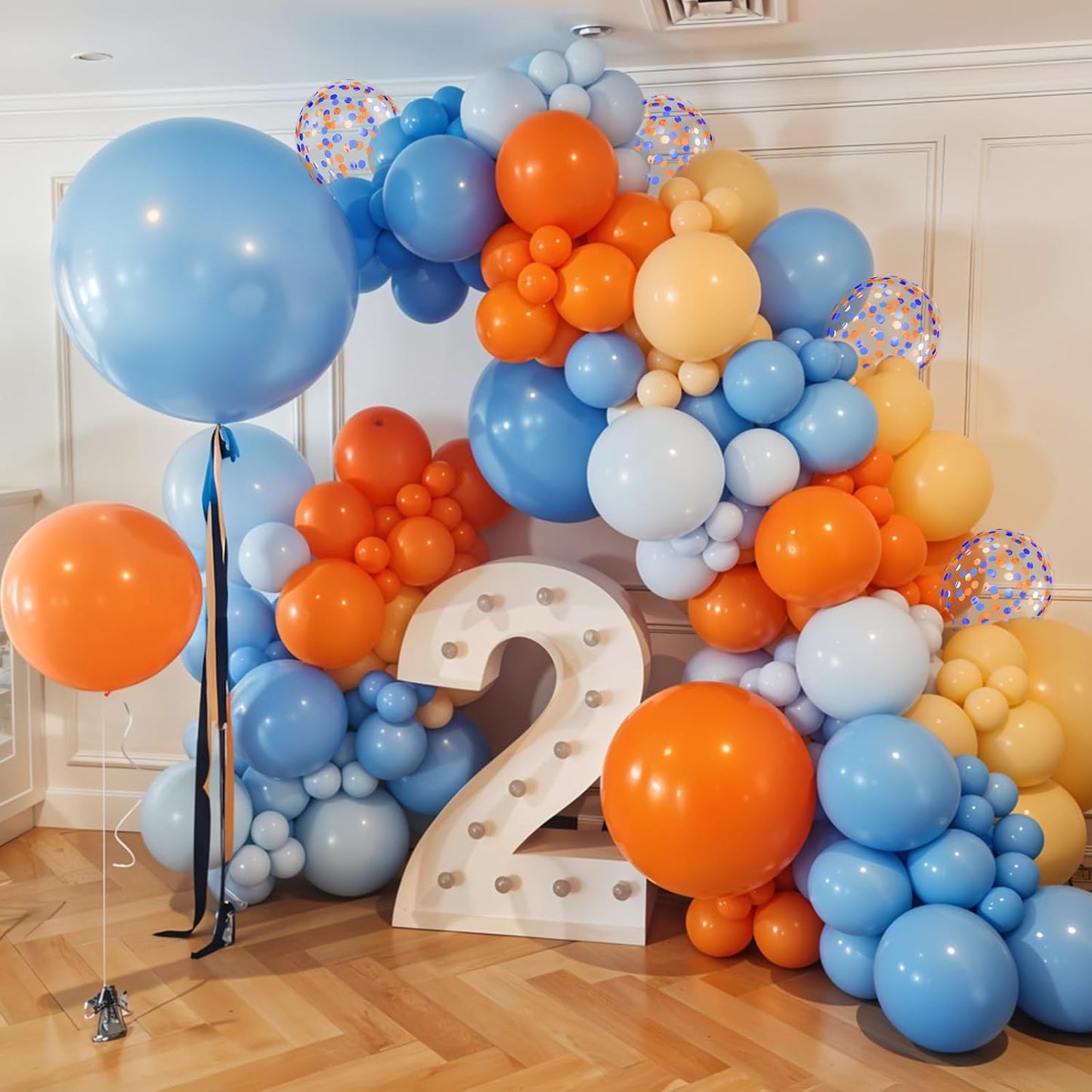 Blue and Orange Balloons, 12 Inch Orange Light Blue Nude Apricot Confetti Balloons for Boys Party Supplies Birthday Baby Shower Party Decorations