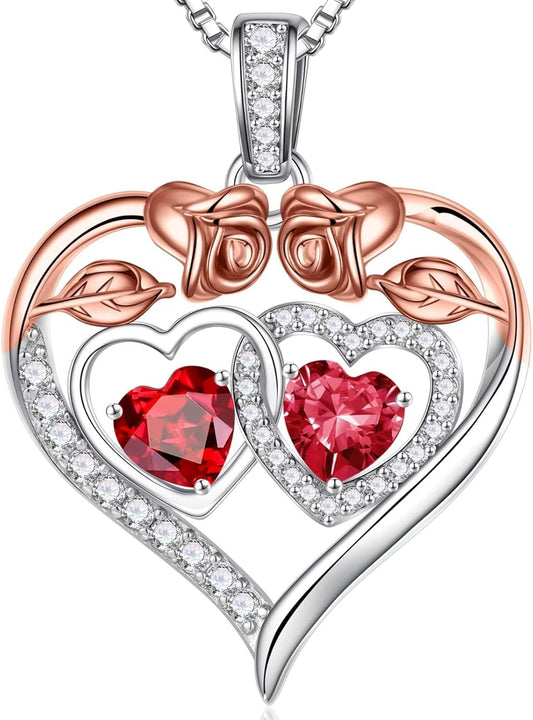 Iefil Double Birthstone Necklace Gifts for Wife Girlfriend Her Women, Birthstone Jewelry Gemstone Valentines Birthday Gifts for Her Women Wife Mom Grandma