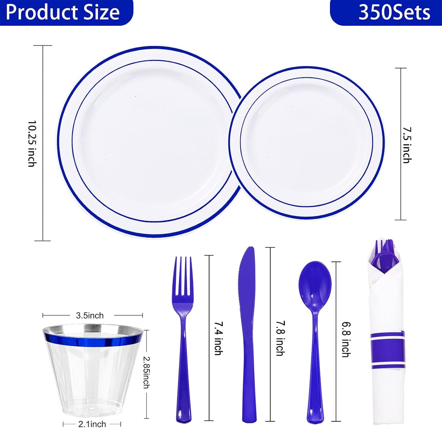 WELLIFE 350 Pcs Blue Plastic Plates for 50 Guests - Plastic Dinnerware Set,Party Supplies Includes 100 Blue Disposable Plates,150 Silverware,50 Napkins,50 Cups