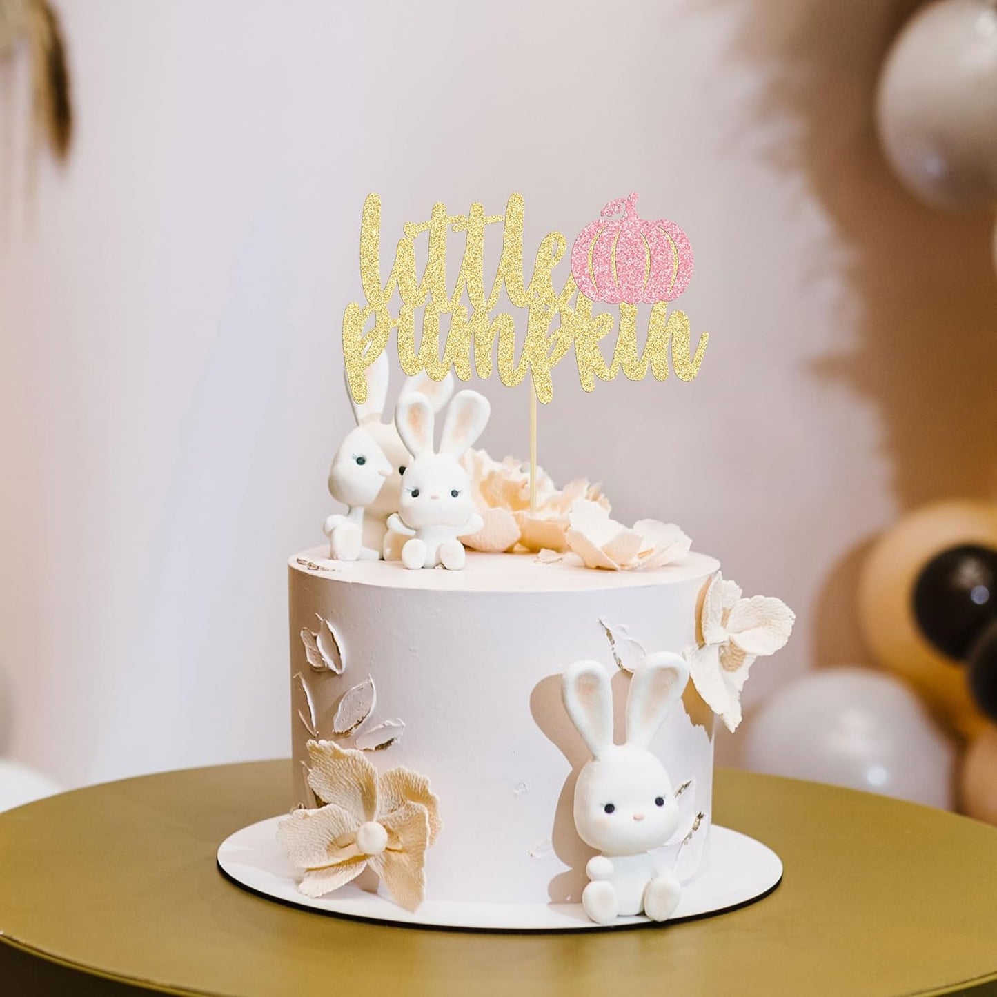 Gyufise Little Pumpkin Cake Topper - Pink Glitter Fall Girl Baby Shower Cake Decoration for Birthday, Halloween, Thanksgiving Party Supplies (1Pcs)